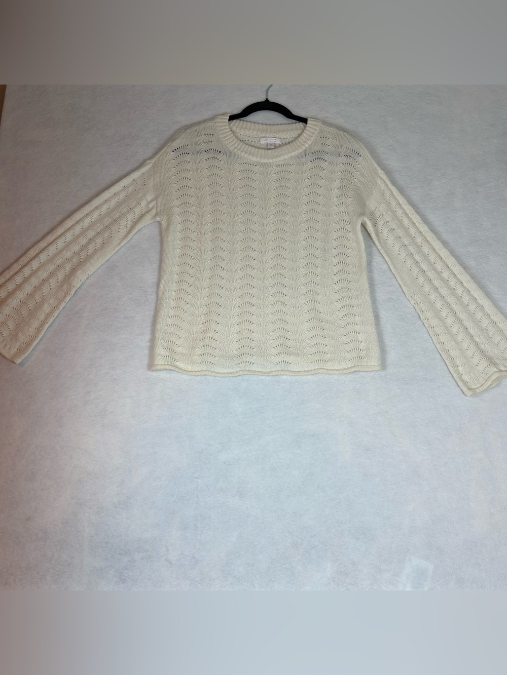 LC  Cream Openwork Crewneck Sweater with Bell Sleeves